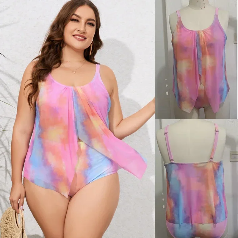 New Plus Size 8XL10XL Cover Up Swimwear Women Print Tankini Set Two Pieces Bikini Mujer Bathing Suit Beachwear Swimsuits