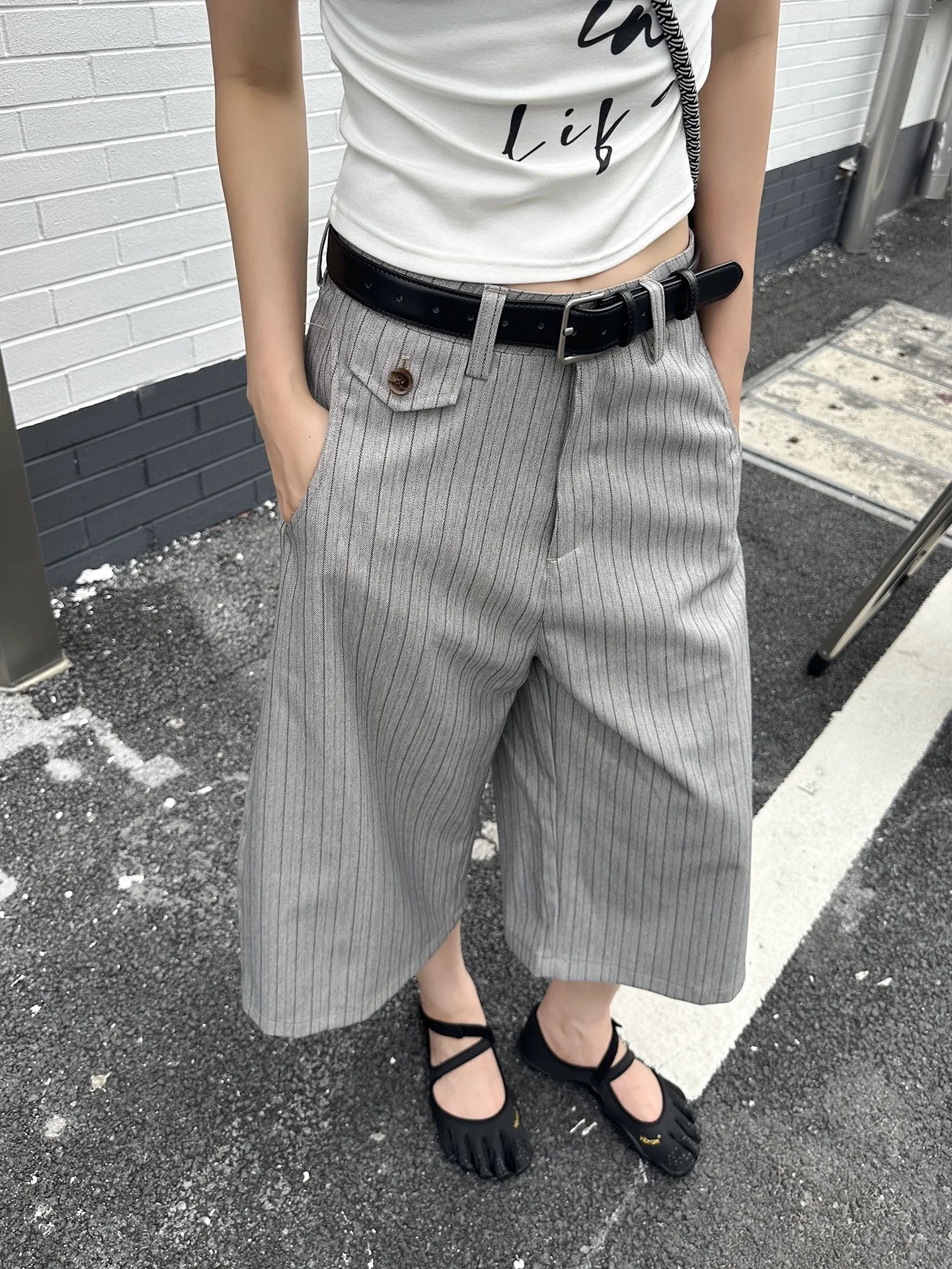 American Retro Striped Wide Leg Pants Loose Fit Summer Slimming over Knee Men Women Casual Straight Tube Trousers