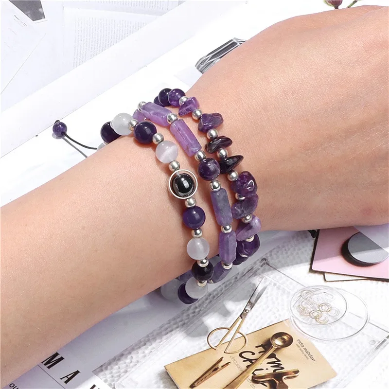 3 Stück/Set körperreinigendes Amethyst-Armband zur Gewichtsreduktion, Yoga und Meditation – Heilstein-Schmuck für Frauen und Männer – Detail 6