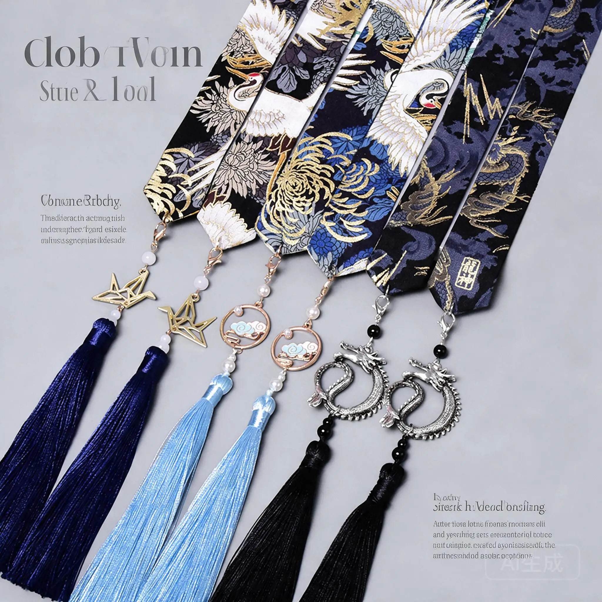 Chinese Style Dragon Crane Print Hanfu Hair Ribbon Tassel Pendant Hair Tie Ancient Costume Headwear For Men Women Cosplay Party