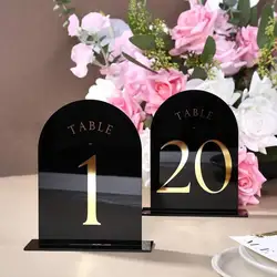 Arched Acrylic Table Numbers Wedding Centerpieces and Table Decorations Place Cards Black and Gold Table Numbers Cards