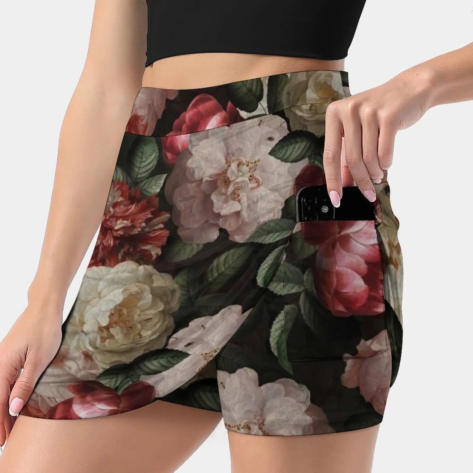 Antique Jan Davidsz. De Heem Lush Roses Flowers On Black Women's skirt With Pocket Vintage Skirt Printing A Line Skirts Summer