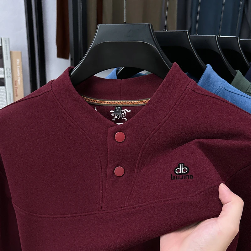 سويت شيرت رجالي أصلي بياقة واقفة وأزرار وأكمام طويلة ناعم ودافئ ومضاد للبيلينغ ملابس رجالية غير رسمية للخريف والشتاء #1