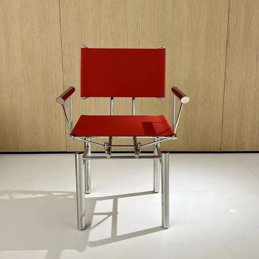Saddle leather dining chair, minimalist dining table chair, leisure chair, wabi-sabi backrest chair