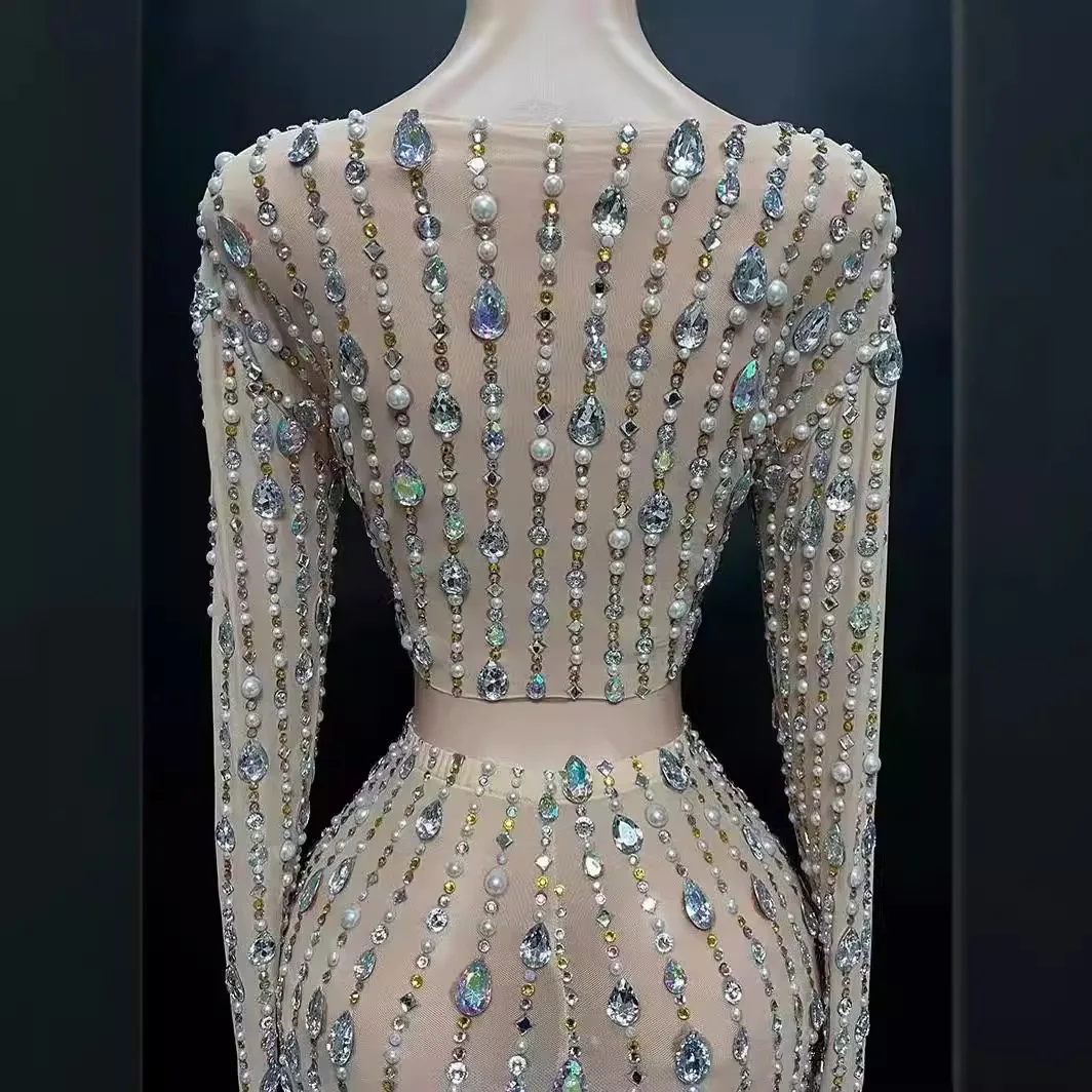 زي حجر الراين فتاة زي مجموعة شبكة الطابق طول فستان حفلة سهرة Vestidos Festa Luxuosos ملابس الحفلات فستان للنساء