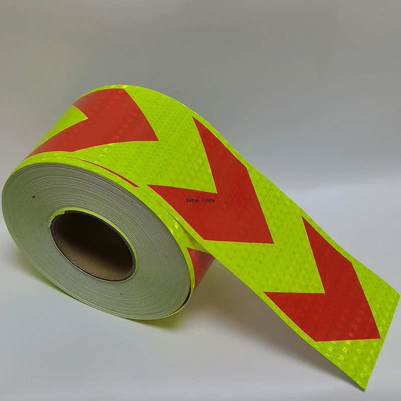 High Intensity Reflective Stickers Waterproof Strip Fluorescent Yellow-Red 10cm*5m Arrow Adhesive Conspicuity Tape For Truck Car