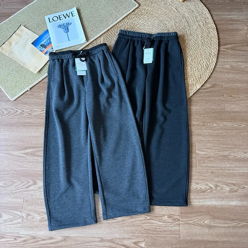 Men's Cashmere Wool Blend Wide Leg Pants Warm Old Money Style Track Trousers Loose Casual Sweatpants Versatile Bottoms