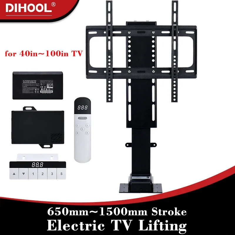 

40"/65"/85"/100" Large TV Stand Lifter 150cm Stroke 80kg/120kg Load Electric TV Lifting Big LCD Telescoping Bracket Motor