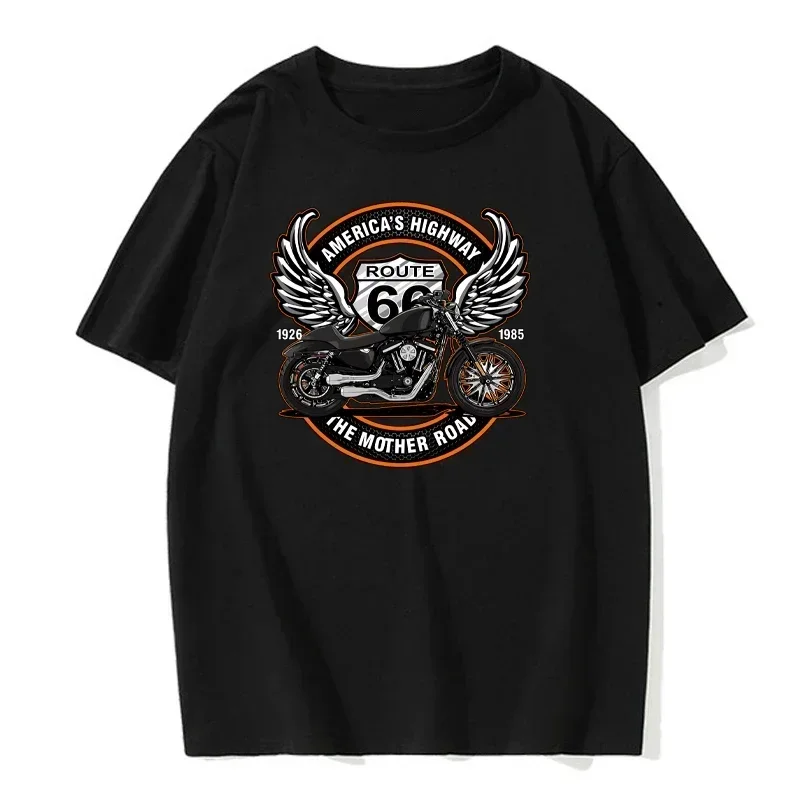 

Men Round Collar 100% Cotton T Shirt Route 66 Mother Road Oldschool Tee Shirt European Code Tops Americas Highway T-Shirts