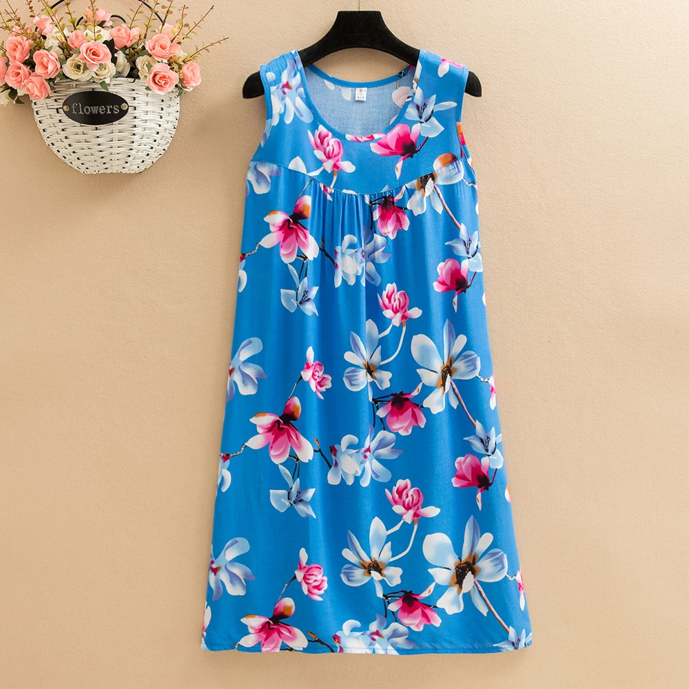 New 2023 Women Summer Print Flowers Nightdress Casual O-neck Sleeveless FashionVintage Dresses