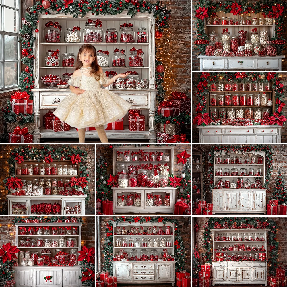 Christmas Kitchen Photography Background Xmas Tree Cabinet Gift Box Holiday Decor Kids Portrait Photo Backdrop Studio Props