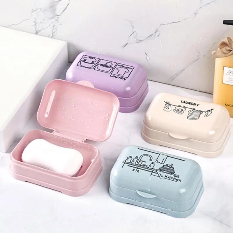

SU 1PC Soap Case Simple Flap Drainage Box Bathroom Toilet Waterproof Soap Storage Box Dormitory Home Travel Large Soap Dish