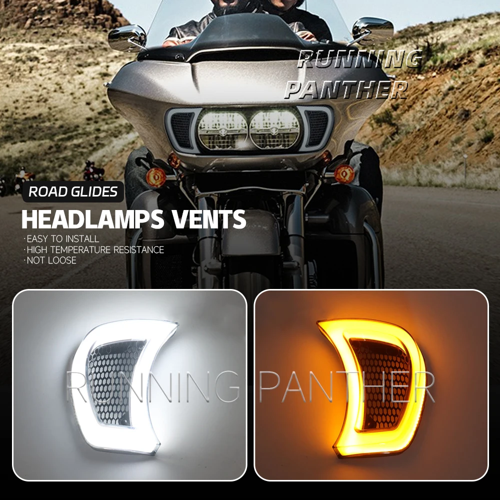 

2022 Motorcycle Smoke White Tracer Headlight Vent Accent LED Indicator Lights For Harley Road Glides 15-UP