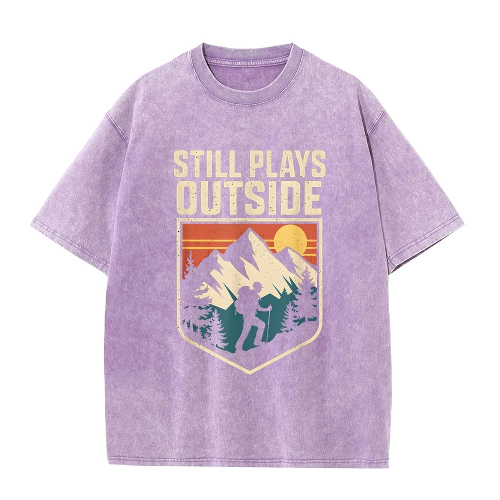Still Plays Outside Hiking Mountain Trailing Nature Retro T-Shirt Gothic Clothing Shirts Graphic Tee T Shirt Uomo Pink Printed