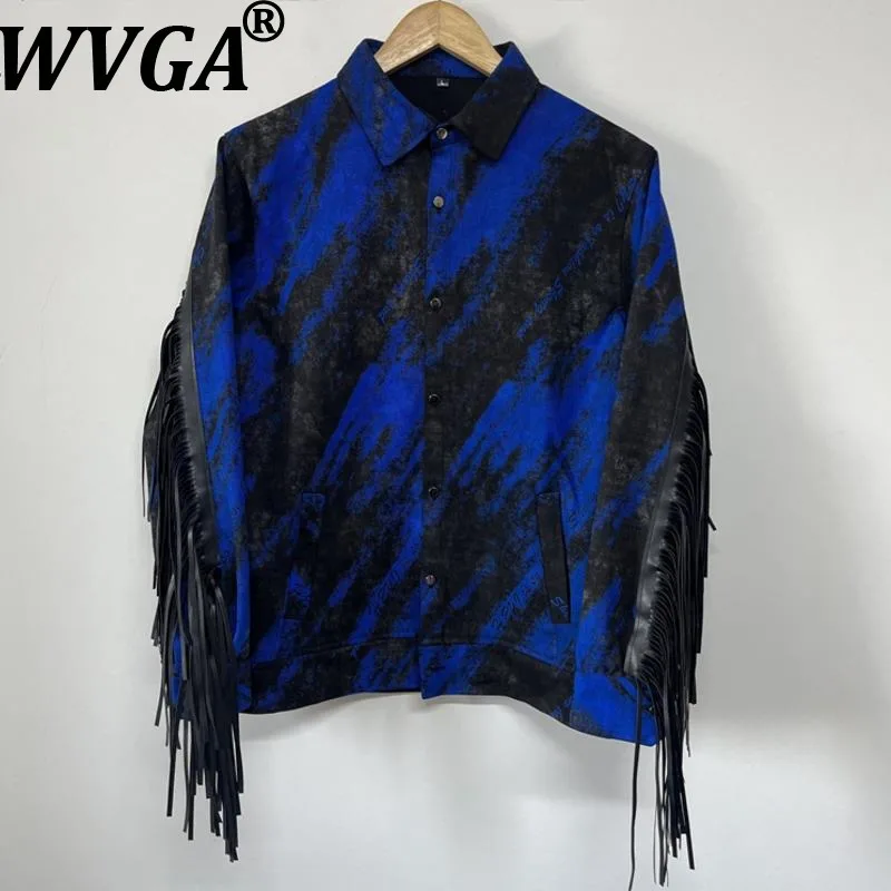 

WVGA, весенне-осенняя новая мужская уличная одежда, модная рубашка из искусственной кожи с кисточками и длинными рукавами, нишевая повседневная рубашка с отложным воротником, топ W15765