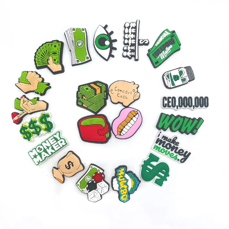 Green Dollar series Shoe Charms for Kids Adults Money Buckle Decorations Fit Holiday Gift