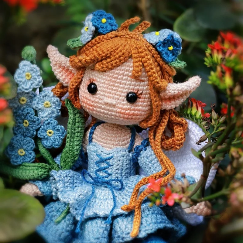 Knitting Amigurumi Forget Me Not Fairy Doll Handmade Hobby DIY Crochet Material Set Kit Pattern in English Crochet Craft Gifts