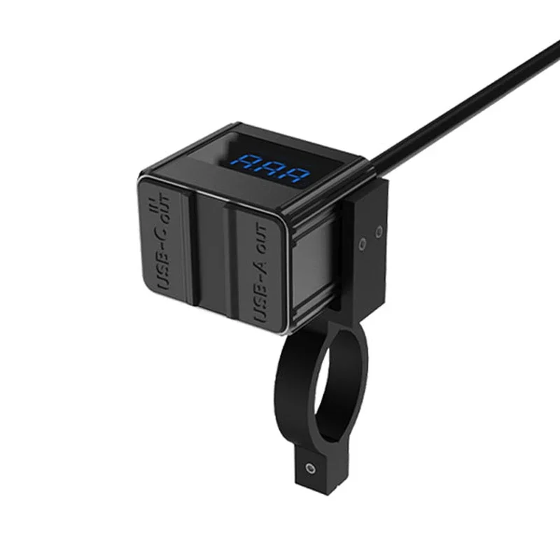100W Motorcycle Bidirectional Charger Type-C USB-A Fast Charging Dual Ports Socket with Voltmeter 12V Power Supply Adapter