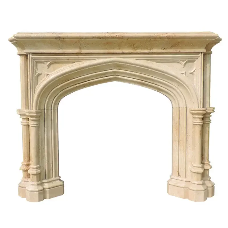 Natural marble travertine fireplace European style simple vintage fireplace cabinet villa home living room stone stone carved