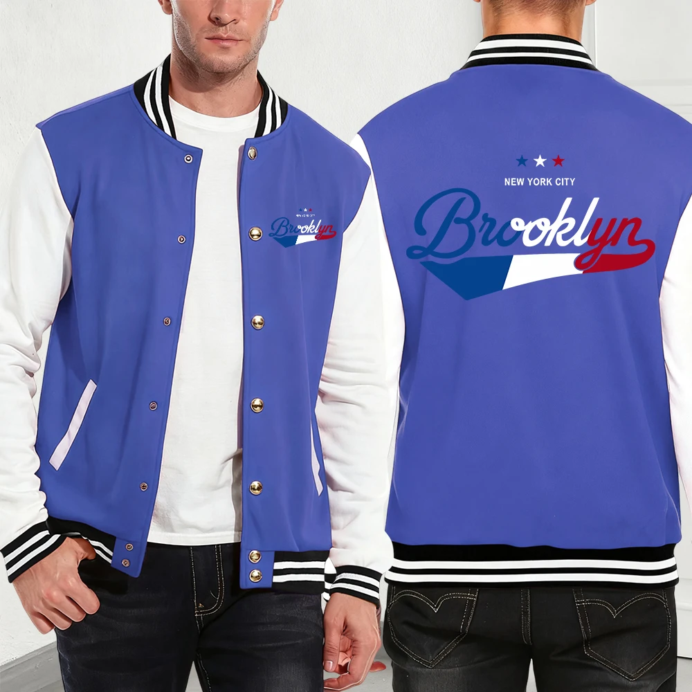 

New York City Brooklyn Star Prints Cotton Baseball Jersey Men Winter Thermal Coats Casual Pocket Jackets Fashion Male Clothes