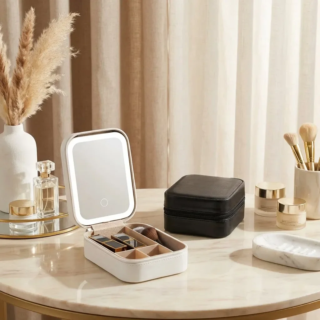 Airfriend Travel Cosmetic Bag Makeup Bag With Light Up Mirror Cosmetic Organizer Mini Makeup Bag Portable Women Cosmetic Pouch