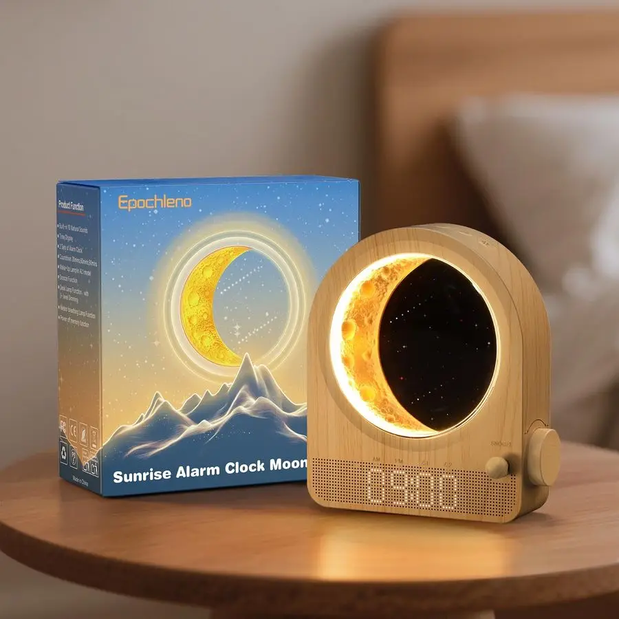 

Sunrise Alarm Clock, White Noise Machine Meteor Moonlight 10 Soothing Sounds, Dual Alarms, 30 60 90min Timer, Easy Snooze Bedro