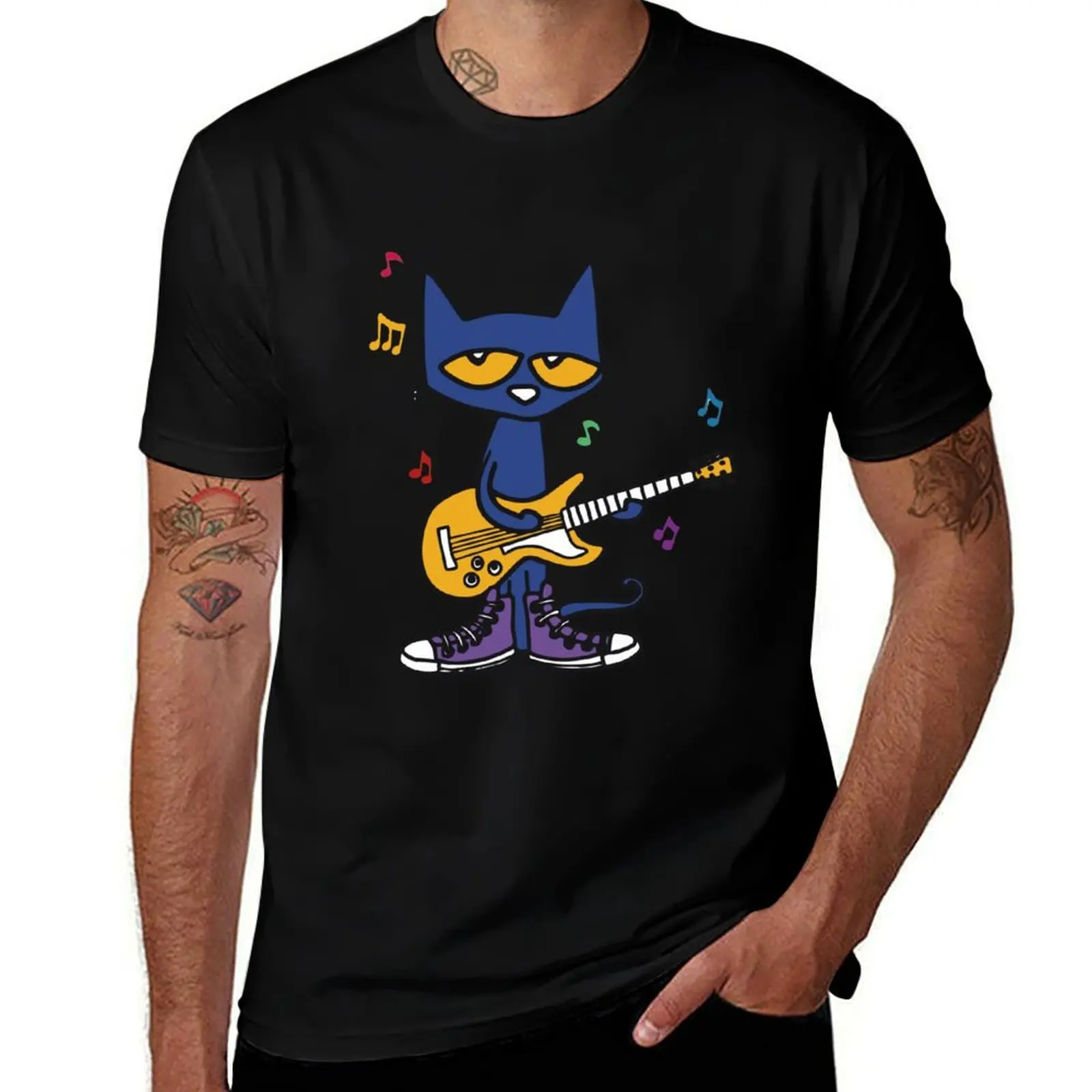 

Футболка Pete the cat playing на гитаре, футболки для мужчин, футболки с рисунком, мужская хлопковая мужская футболка, тяжелая хлопковая футболка