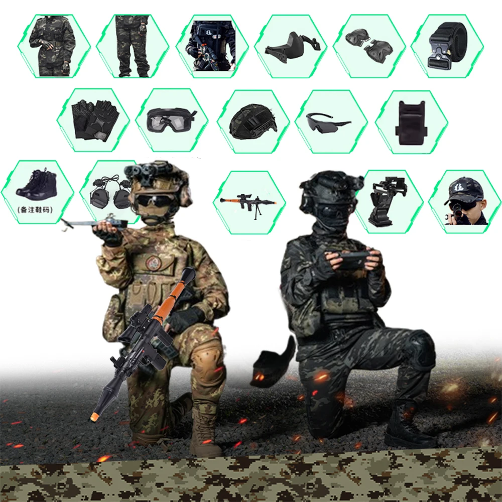 

Детские тактические камуфляжные костюмы для мальчиков и девочек, полнокостюм спецназа с длинными рукавами, одежда для CS, косплей, охотничья стрельба