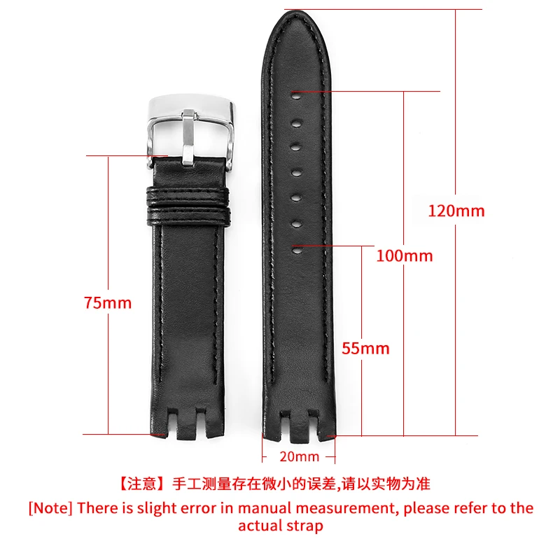 For Swatch Yts401/402/403/409/713/Ytb400 Special Bifurcate Convex Genuine Leather Replace Butterfly buckle Watch Band 20mm