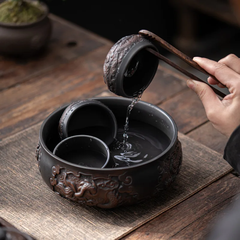 Purple Pottery Tea Washing Bowl Writing-Brush Washer Exhausted Tea Jar Washing Cup Wash Kung Fu Tea Ceremony Utensil