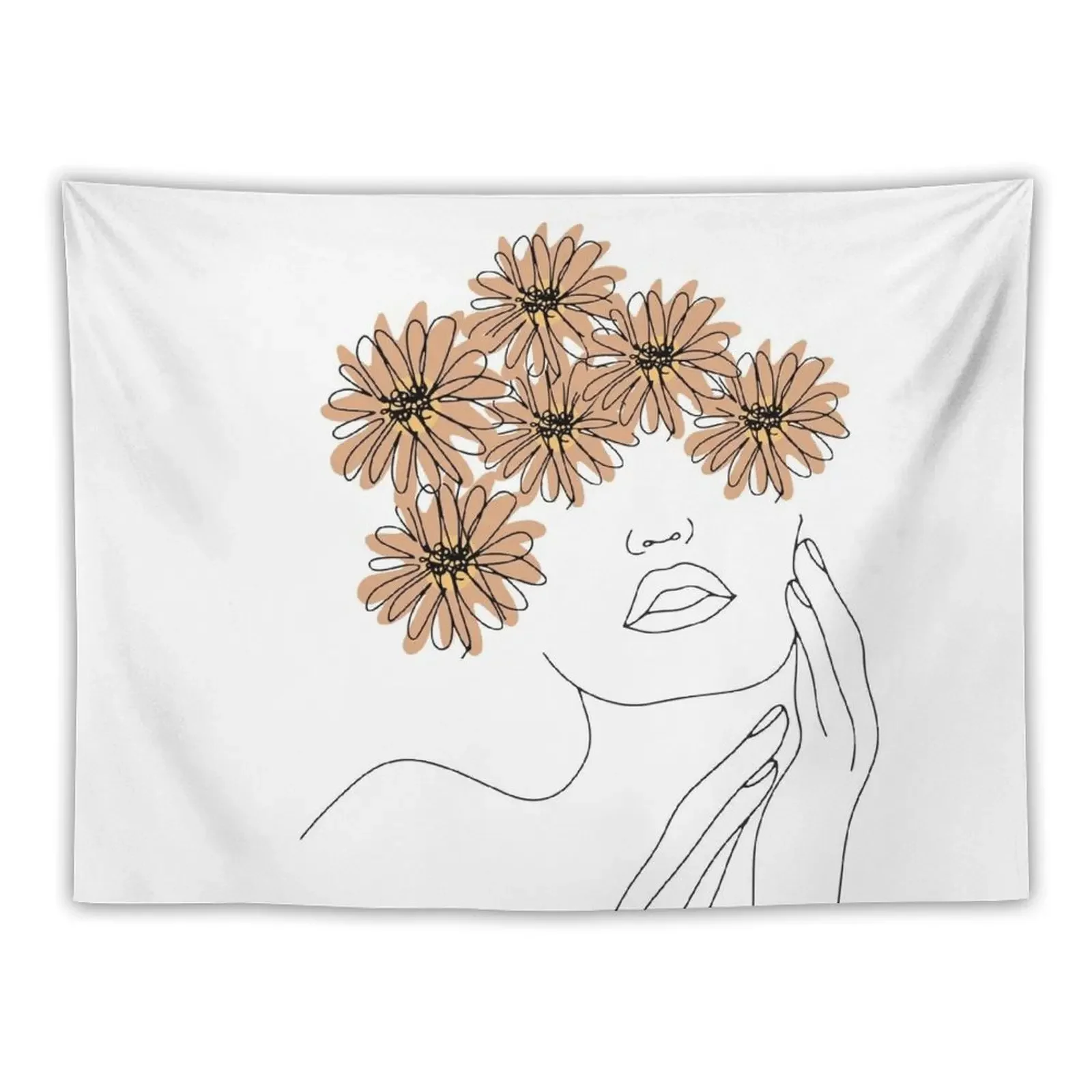 Woman With Flowers Minimal Line Art Tapestry Tapete For The Wall Wall Art Room Decor Wall Mural Tapestry