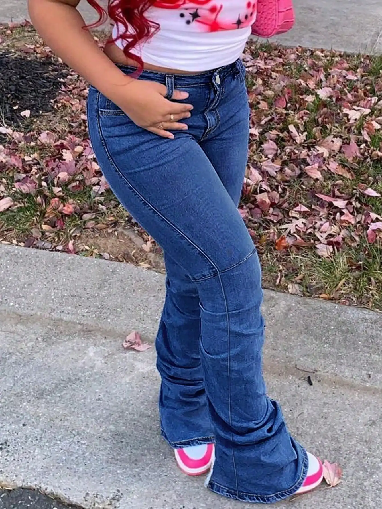WGXWGX Women's High-Waisted Slim-Fit Stretch Flare Jeans Y2K Retro Bell-Bottom Denim Pants for Fashionable Girls