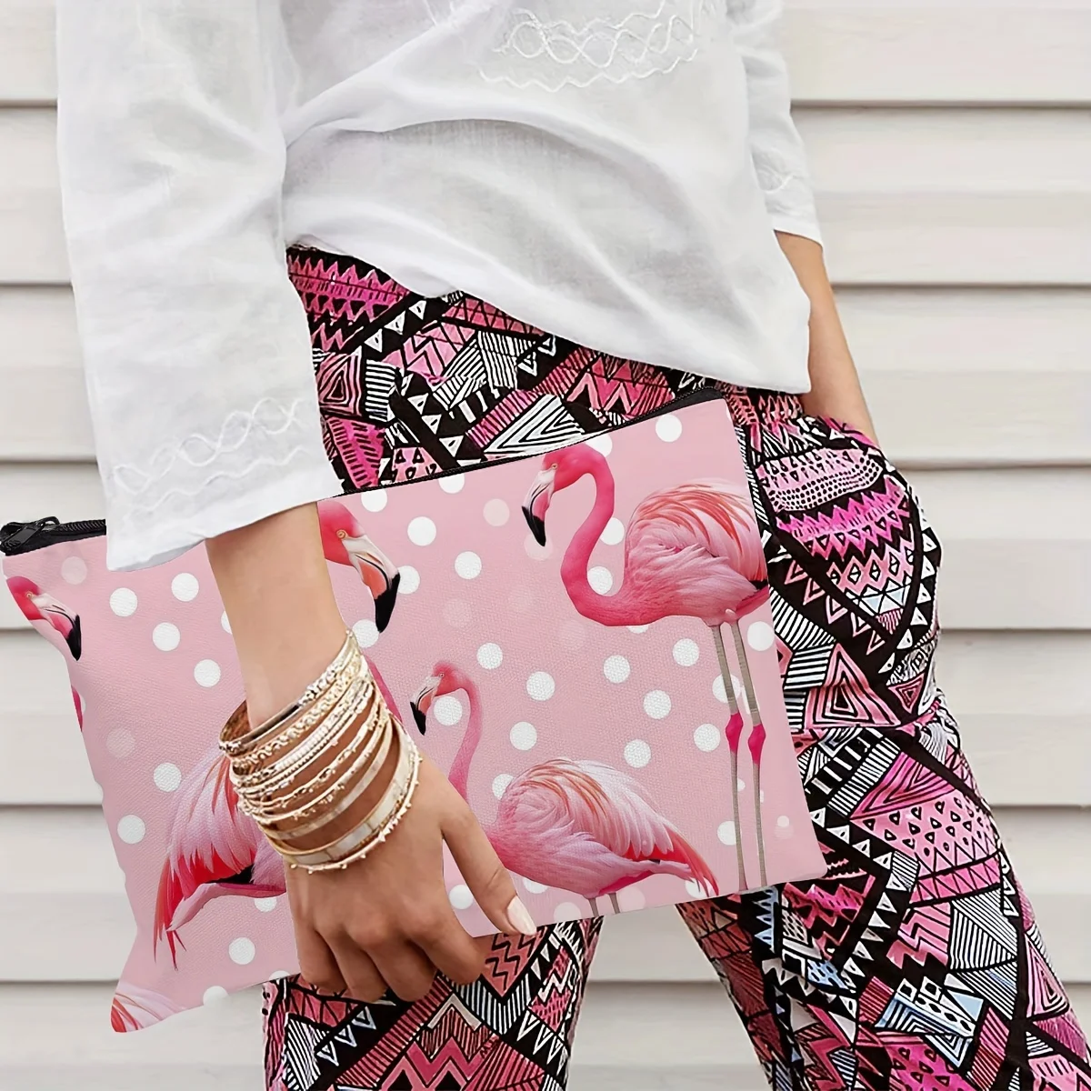 حقيبة مكياج فلامنغو الوردية اللطيفة بسحاب حقيبة مستحضرات تجميل قابلة للطي، حقيبة تخزين متعددة الوظائف هدية للنساء حقائب أدوات الزينة