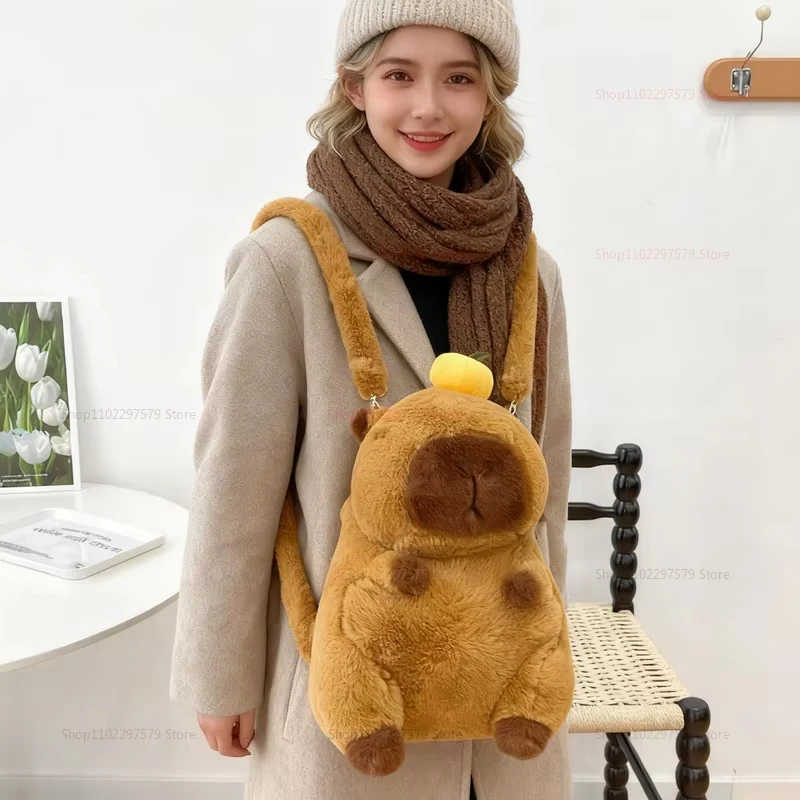 かわいいぬいぐるみカピバラの毛皮バッグミニバックパックキュートな子供用ショルダーバッグクリスマスギフト女の子向けファッションソフトバッグティーン向け