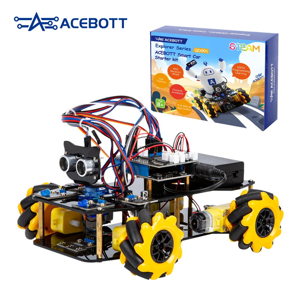 

ACEBOTT Smart Robot Car Kit 4WD Remote Control Car Compatible with Arduino IDE Electronic Programming Project STEM Education kit