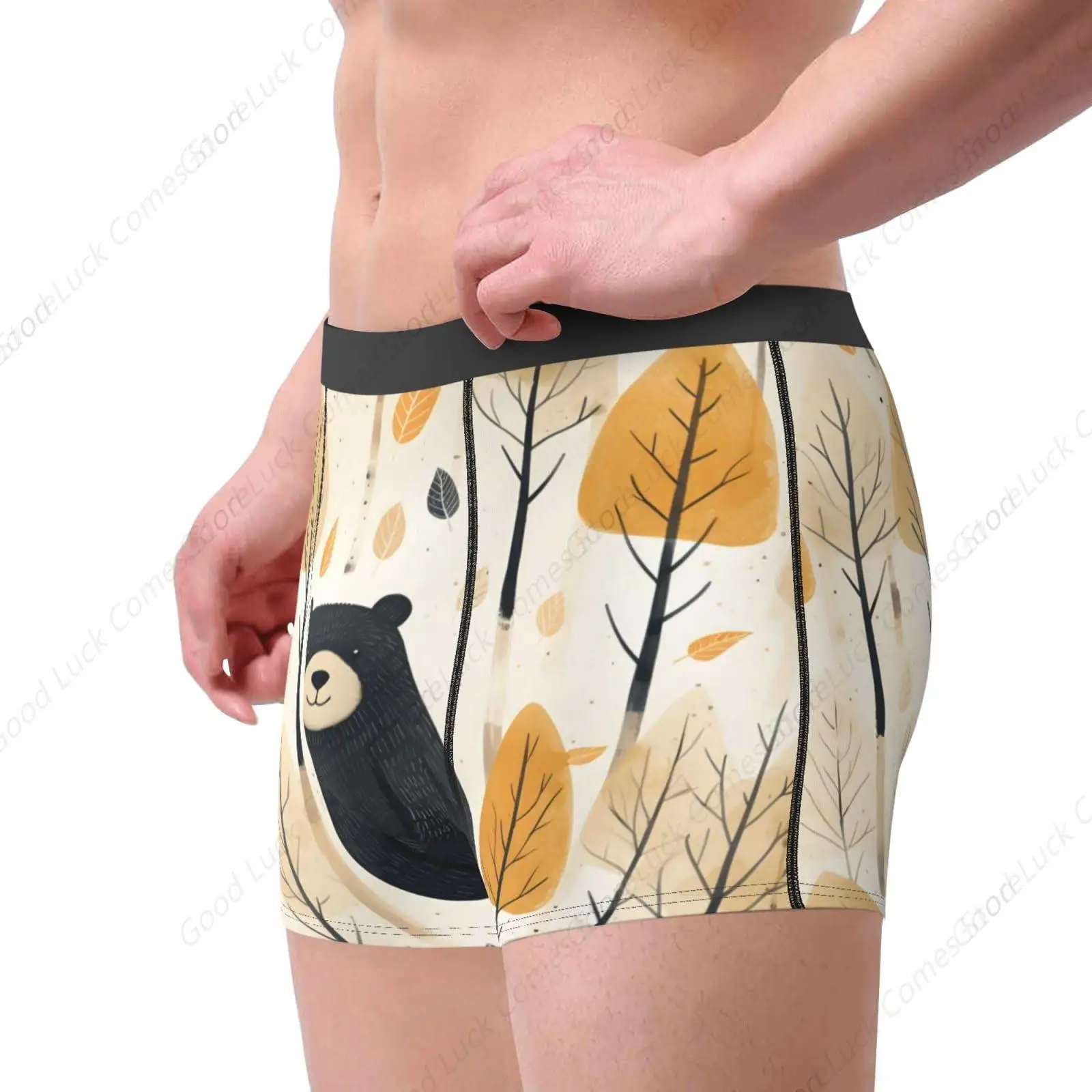 Men's Boxer Briefs Autumn Forest Tree Bear Underwear For Men Soft Elastic Boxer Shorts For Boys Adult, Small Multi