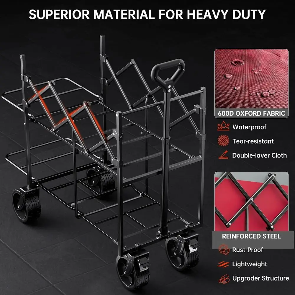 รถเข็นอเนกประสงค์พับได้ขนาดใหญ่ 320 ลิตร รับน้ำหนักได้ 400 ปอนด์ ล้อใหญ่สำหรับกิจกรรมกลางแจ้ง แคมป์ปิ้ง ซื้อของชำ - สีชมพูโรส