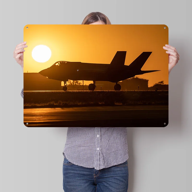 F-35 Fighter Jet Silhouette Poster Retro 3D Printed Metal Signs Customized Wall Hanging Gift for Room Decorating Interior Art