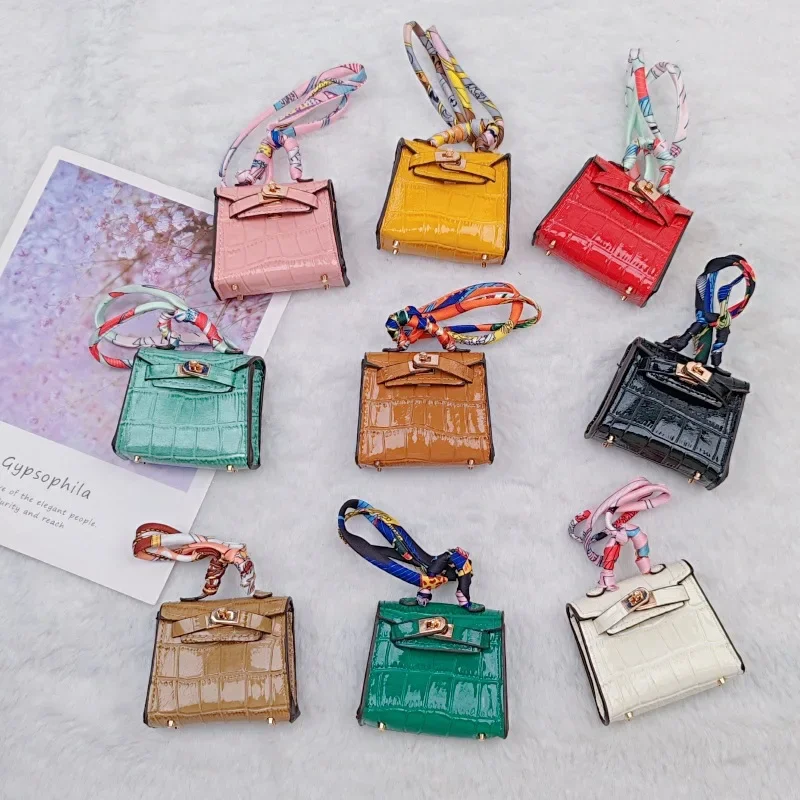 Mini Kelly Bag Pendant Crocodile Pattern Exquisite Change Bag Pendant High end Car Keychain Car Interior