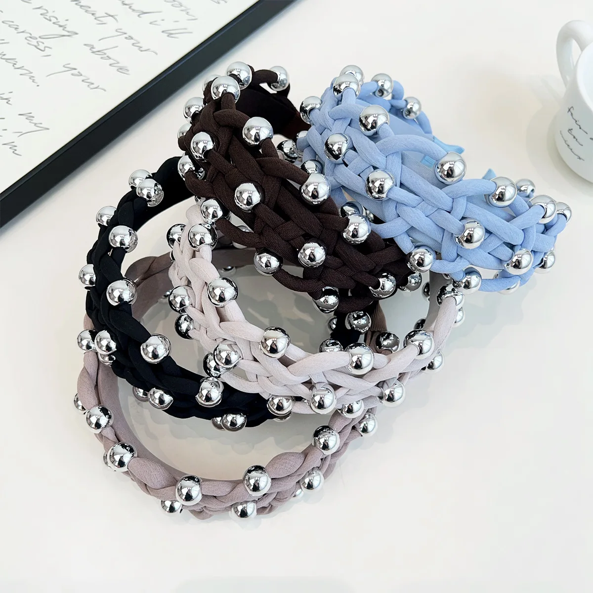

Korean Style Fashion Beaded Braided Extra-wide Headband Hair Accessory for Women