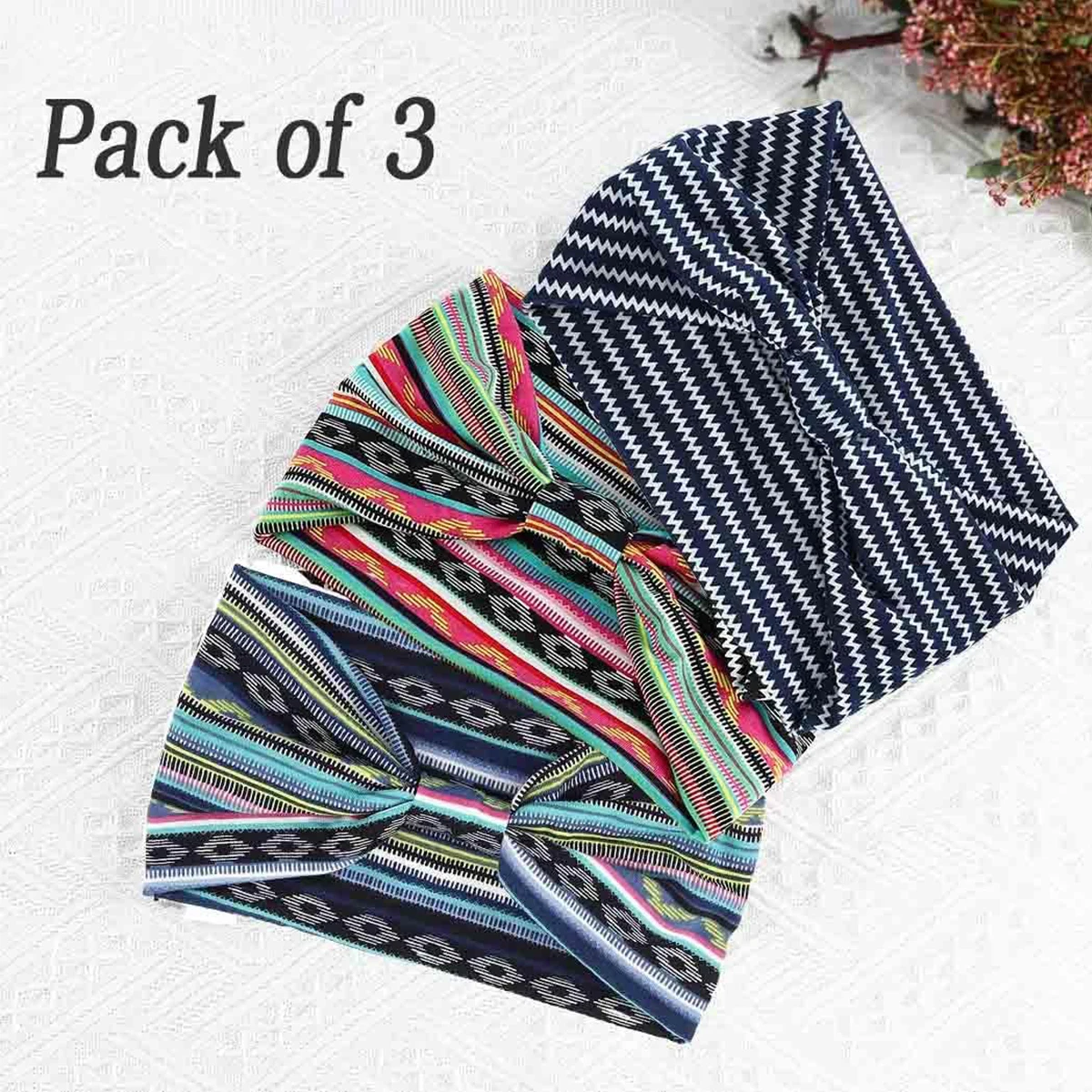 New Bohemian Wide Headband Knotted Yoga Hijab Striped Headband Elastic Headband Headband for Women and Girls