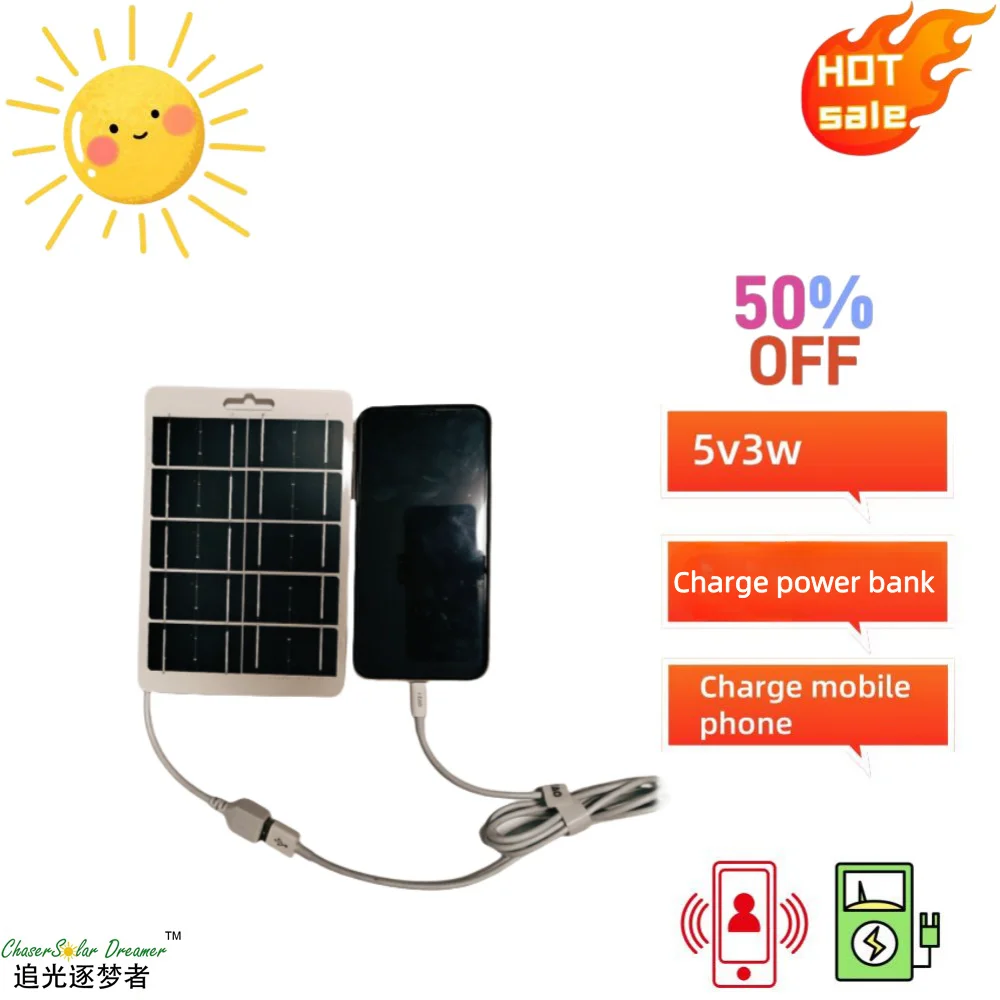 5V 3W Wholesale Solar Panel USB Waterproof Outdoor Hike Camping Portable  Battery Mobile Phone Charging Bank Charging Panel