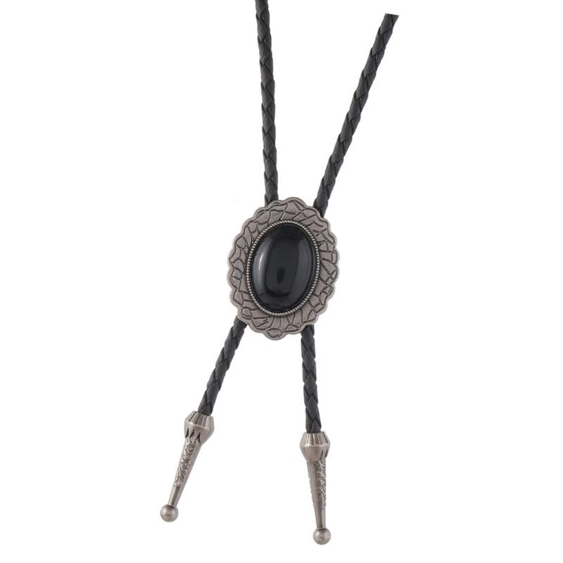 49md-vintage-western-bolo-tie-necktie-antique-black-stone-pendant-adjustable-necklace