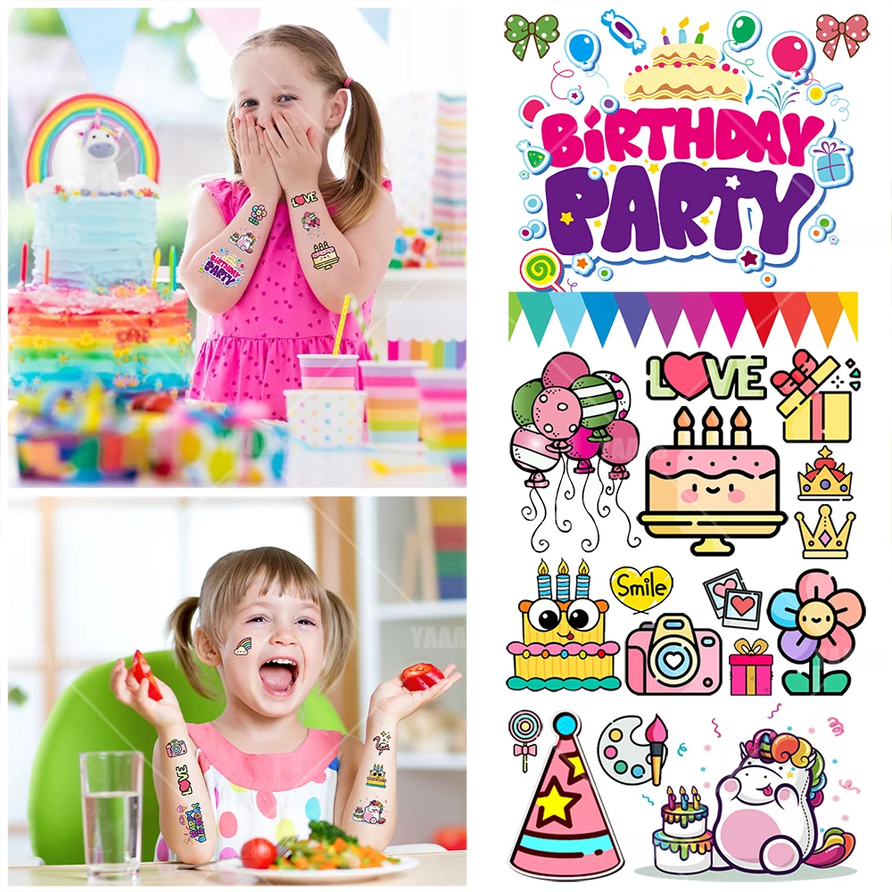 1Set Glücklich Geburtstag Kinder Nette Cartoon Temporäre Tattoo Aufkleber Baby Dusche Kinder Körper Make-Up Aufkleber Tattoos Geburtstag Party