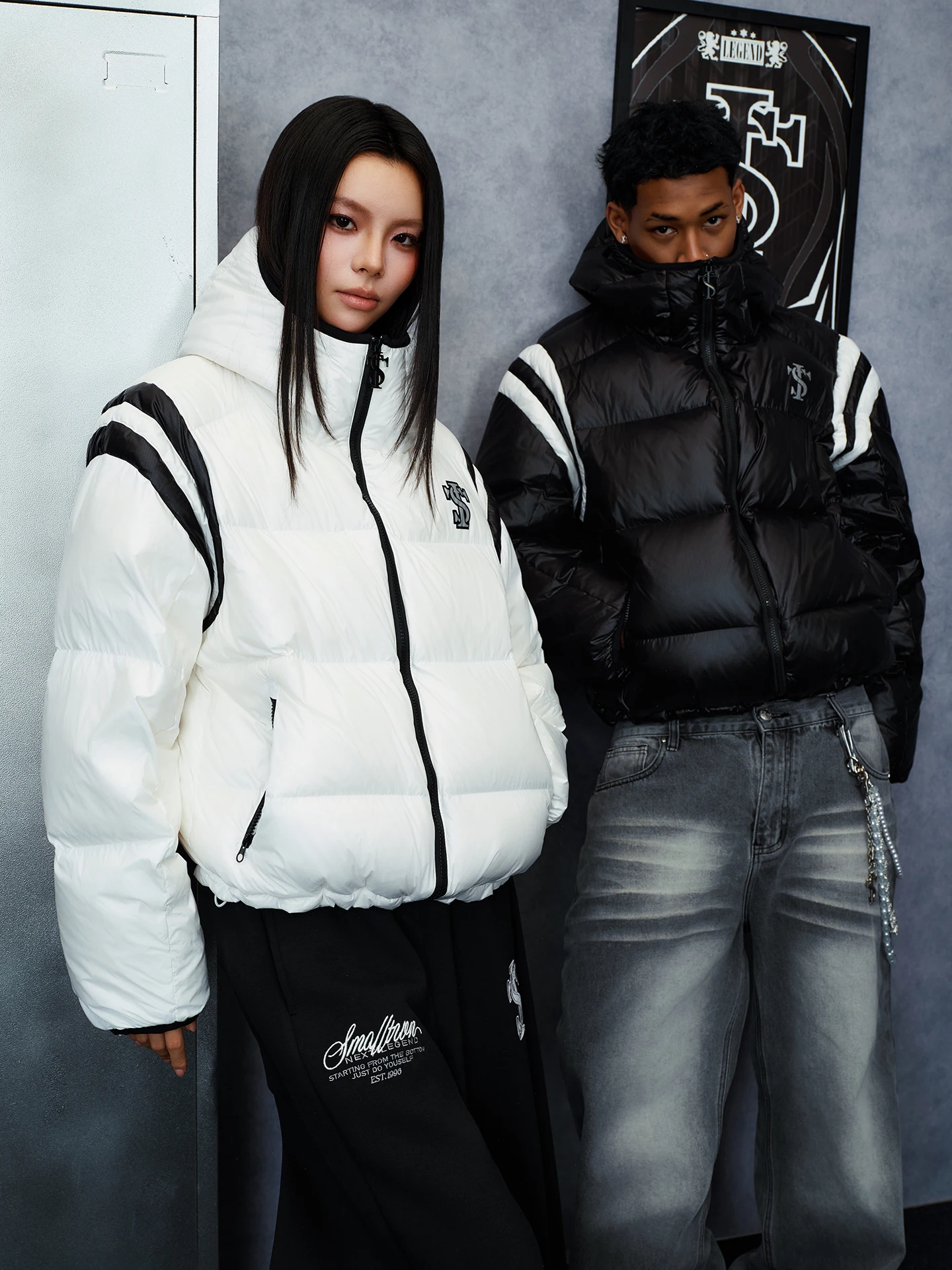 STK SmallTownKid Retro Racing Car Face Cover down Jacket Regular Bread Style Outerwear Winter Warmth Men's Fashion