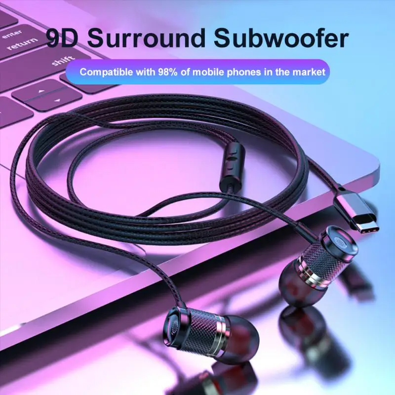 3.5mm /Type C Gaming Wired Earphone Lightweight With Mic Hifi Headphones Music Sport Headset Phone Accessories Volume Adjustable