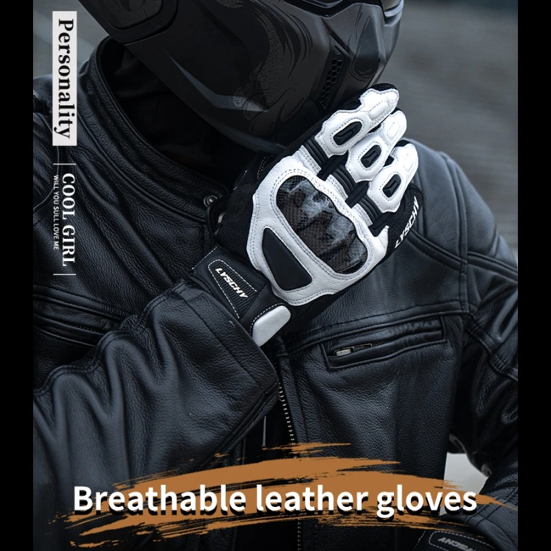 

Summer Motorcycle Leather Full Finger Gloves Unisex Touch Screen Soft Leather Carbon Fiber Riding Motorcycle Gloves