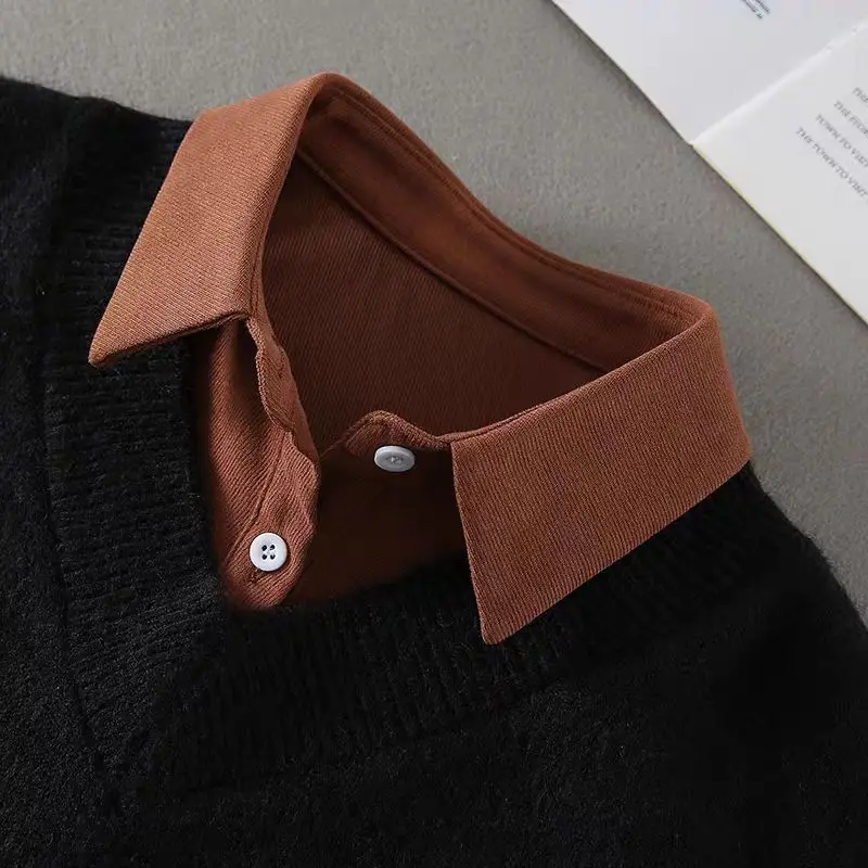 가을 겨울 기모 원단 포인티드 페이크 칼라 여성용 로터스 리프 장식 반셔츠 탈부착 가능한 칼라 액세서리