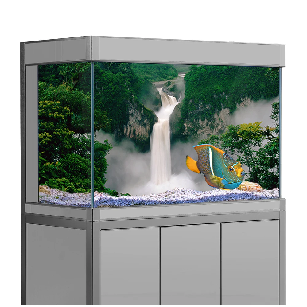 

Fish Tank Background Sticker, Waterfall Nature Forest Scenery HD Printing Wallpaper Aquarium Backdrop Decorations PVC