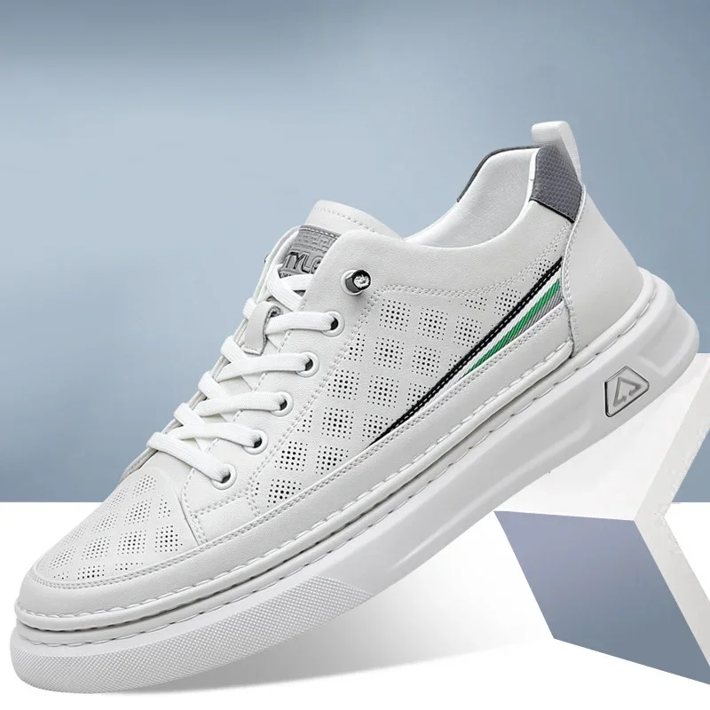 

Совершенно новая мужская обувь, повседневная обувь из натуральной кожи, модные белые туфли для скейтборда на плоской подошве, кроссовки без шнуровки